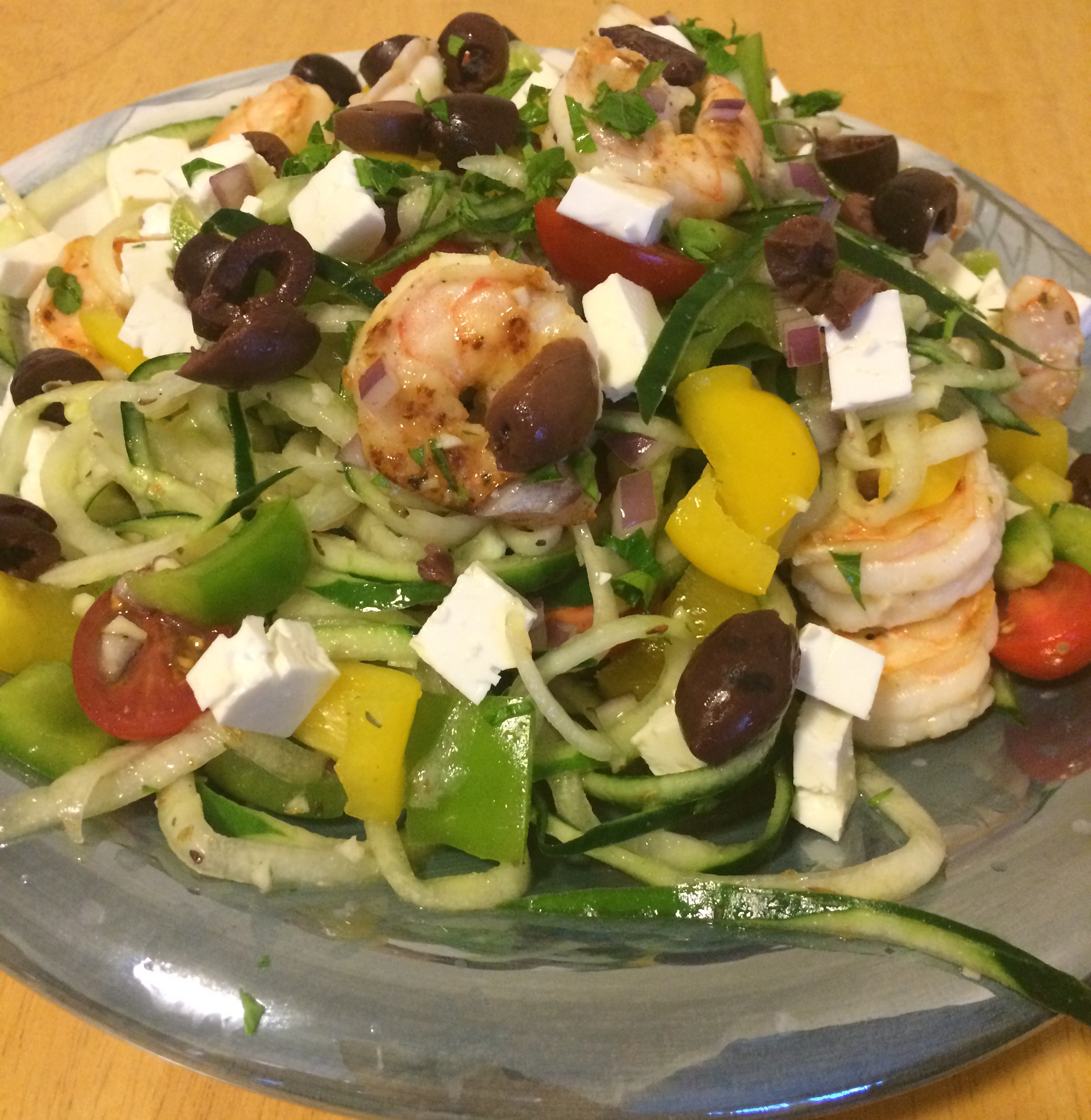 Greek Cucumber Noodles and Shrimp Salad
