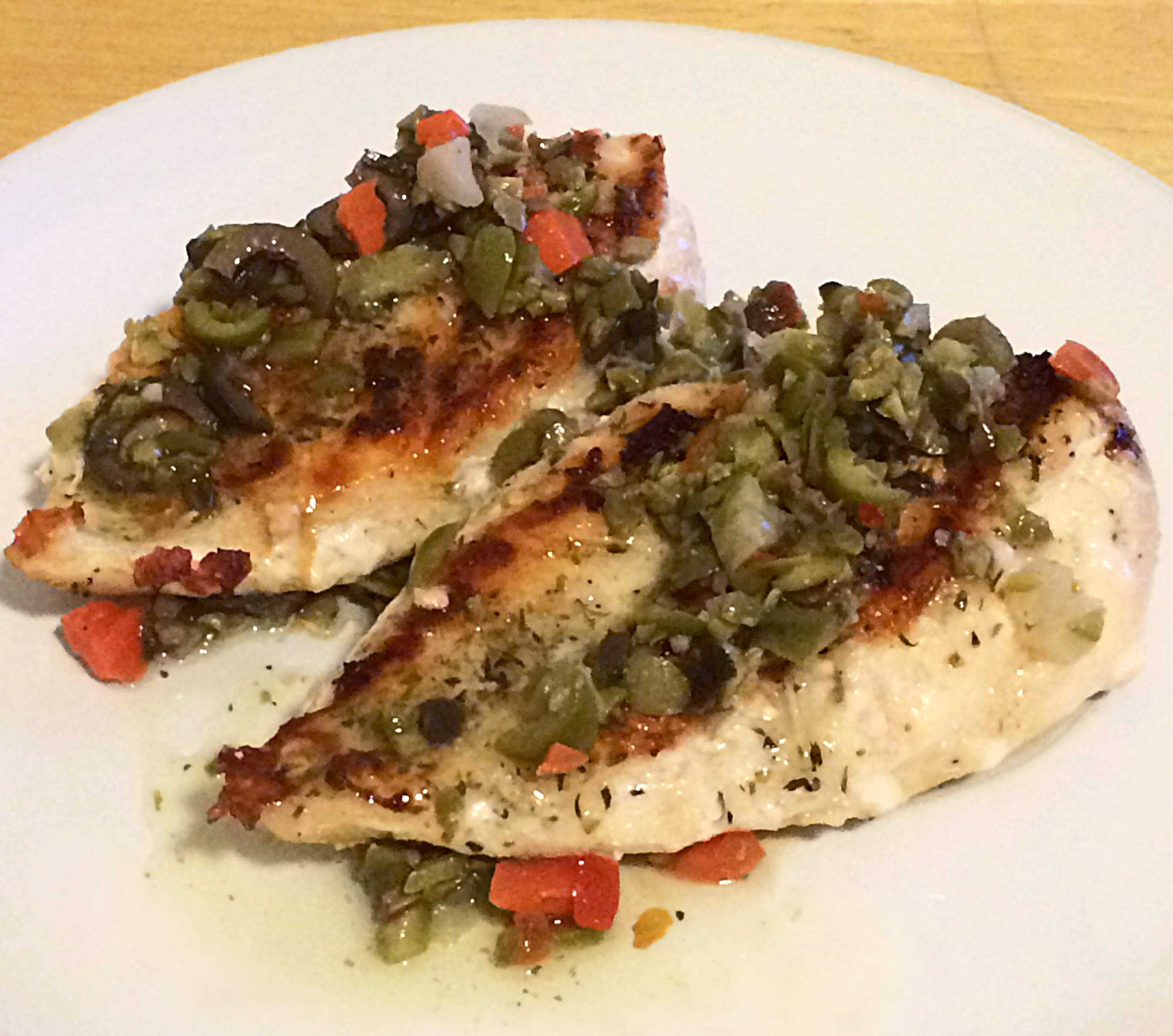 Grilled Herbed Chicken with Olive Bruschetta