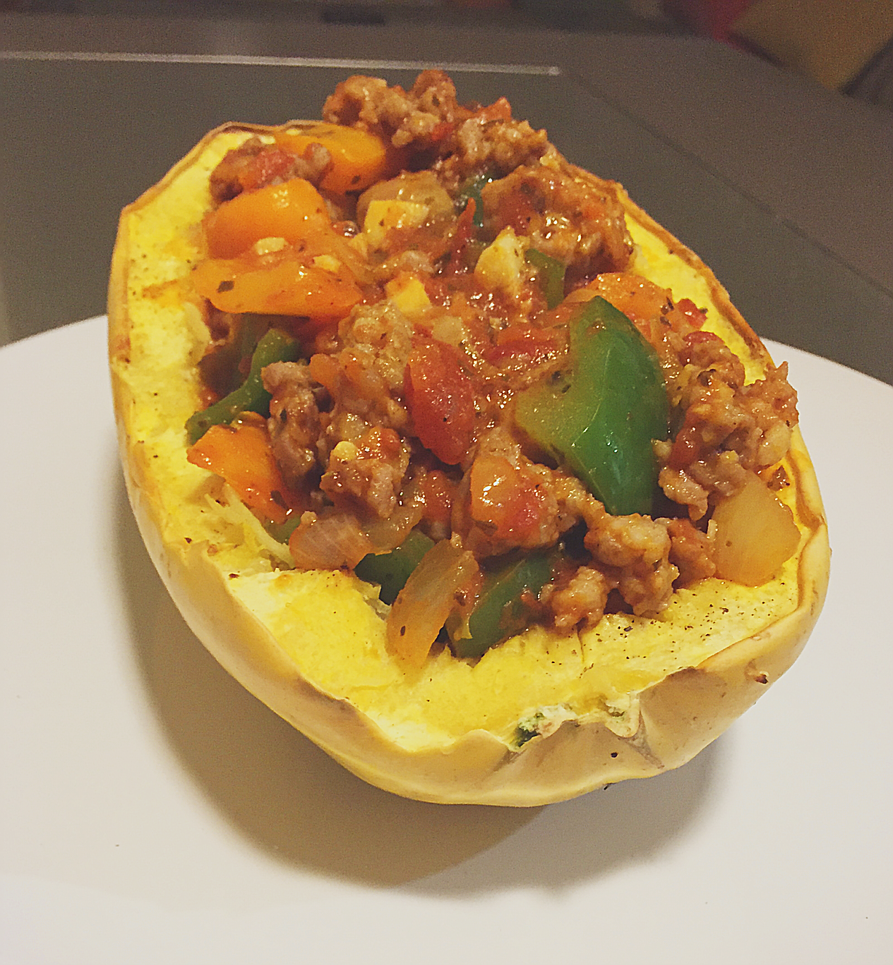 Sausage and Pepper Stuffed Spaghetti Squash
