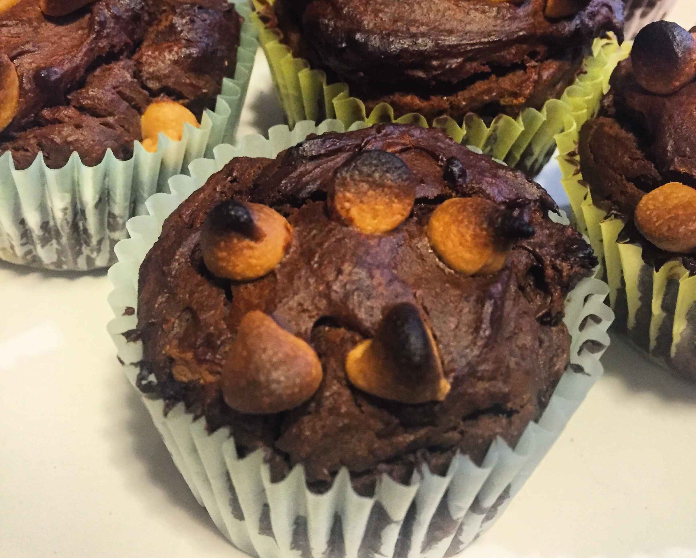 Chocolate Protein Peanut Butter Banana Muffins