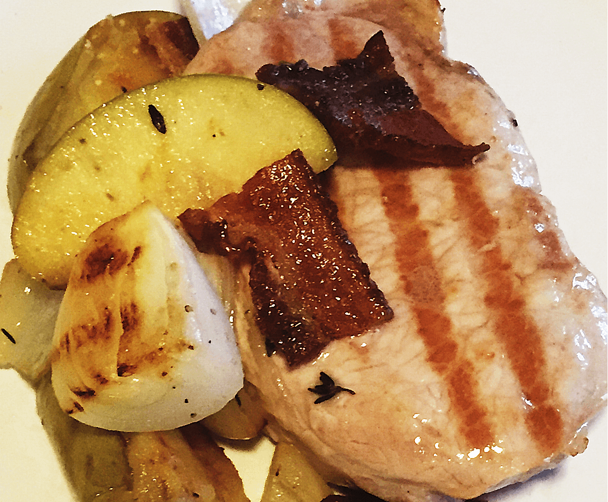 Pork Chops with Apple, Onion & Bacon